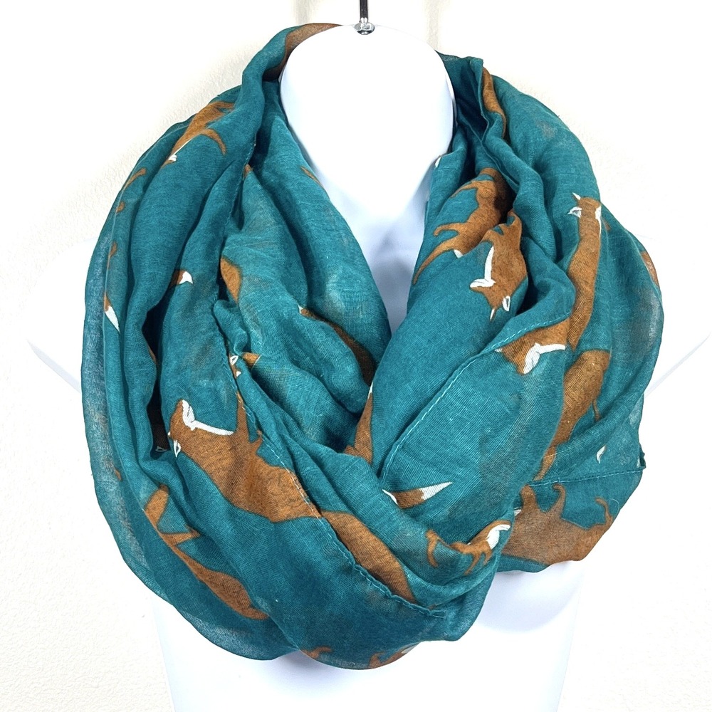Fox All Over Print Infinity Scarf Green 100% Viscose Lightweight Fun Playful